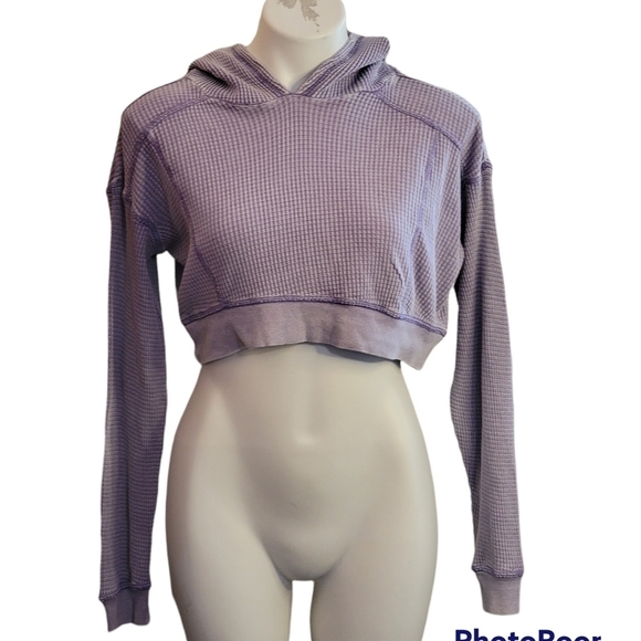 Wild Fable Cropped Waffle knit Hoodie Purple Size S - Picture 4 of 13